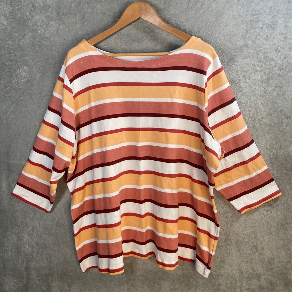 Croft & Barrow Striped Top Women 3X 3/4 Sleeve Boat Neck Coastal Nautical Preppy - Picture 2 of 5